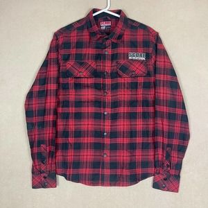 Score Shirt Adult Small Red/Black Button Up‎ Flannel Off Road Racing Mens